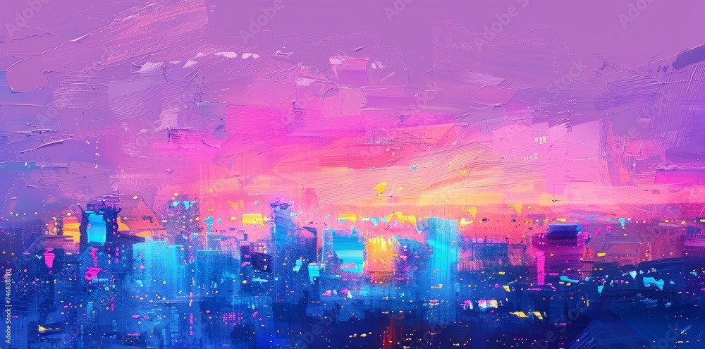 Abstract Neon Cityscape in Vivid Colors
