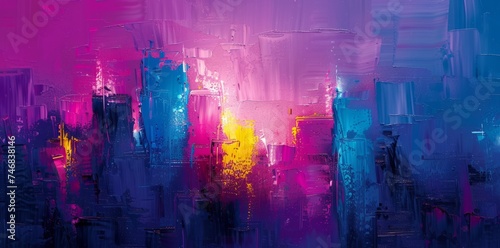 Vibrant Abstract Cityscape in Pink and Blue Tones  © nialyz