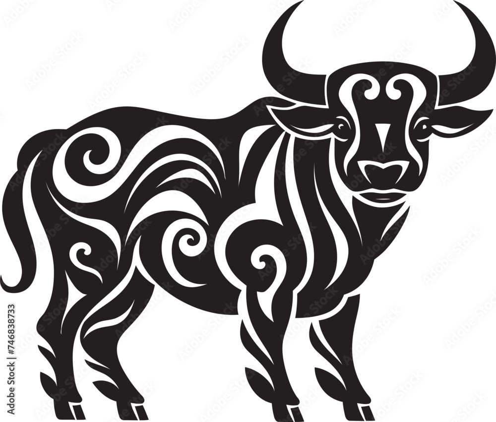 Tribal Tribute Vector Bull Logo in Tahitian Style Pacific Pulse Tahiti Bull Graphic Emblem