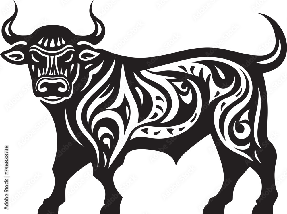 Pacific Pulse Tahiti Bull Graphic Emblem Tropical Taurus Bull Vector Design Inspired by Tahiti