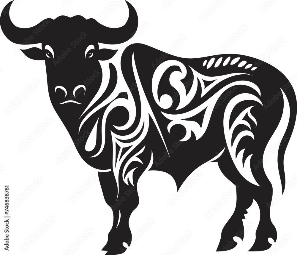 Tropic Taurus Bull Emblem in Tahiti Style Tribal Treasure Tahitian Bull Vector Design