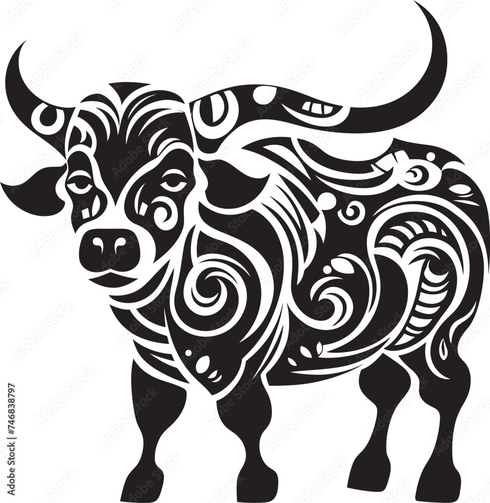 Polynesian Power Tahiti Bull Vector Icon Tropic Taurus Bull Emblem in Tahiti Style Polynesian Power Tahiti Bull Vector Icon Tropic Taurus Bull Emblem in Tahiti Style