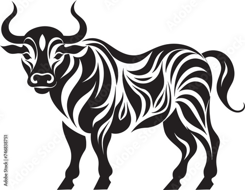 Tropic Taurus Bull Emblem in Tahiti Style Tribal Treasure Tahitian Bull Vector Design