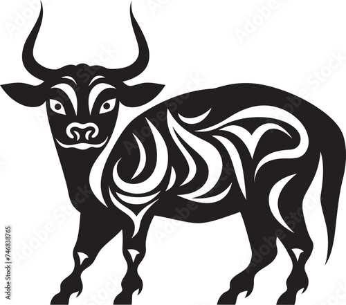 Island Influence Tahiti Style Bull Logo Design Exotic Bovine Vector Bull in Tahitian Theme