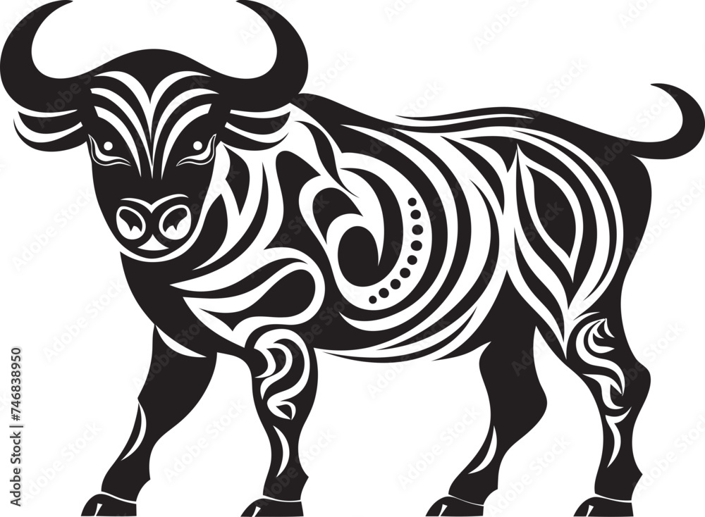 Exotic Elegance Tahiti Inspired Bull Vector Emblem Tiki Toro Bull Graphic in Tahiti Style