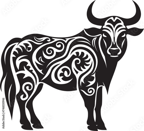 Tropic Taurus Bull Emblem in Tahiti Style Tribal Treasure Tahitian Bull Vector Design