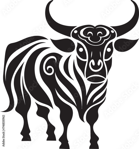Tropical Taurus Bull Vector Design Inspired by Tahiti Tiki Bull Tahitian Style Vector Logo