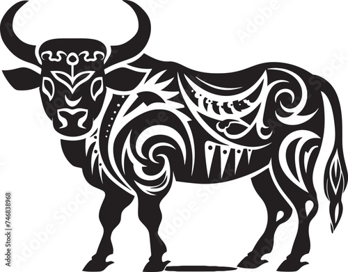 Tiki Bull Tahitian Style Vector Logo Tribal Toro Tahiti Inspired Bull Graphic Icon