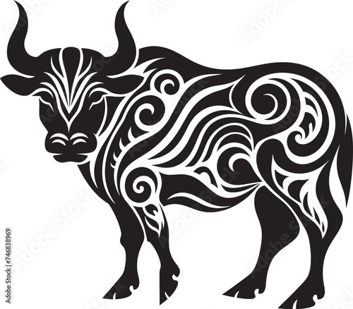 Pacific Pulse Tahiti Bull Graphic Emblem Tropical Taurus Bull Vector Design Inspired by Tahiti