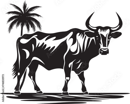 Island Influence Tahiti Style Bull Logo Design Exotic Bovine Vector Bull in Tahitian Theme