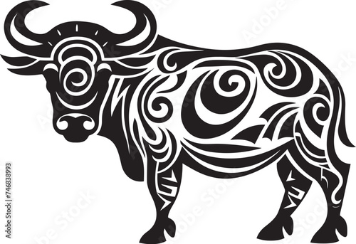 Tropic Taurus Bull Emblem in Tahiti Style Tribal Treasure Tahitian Bull Vector Design