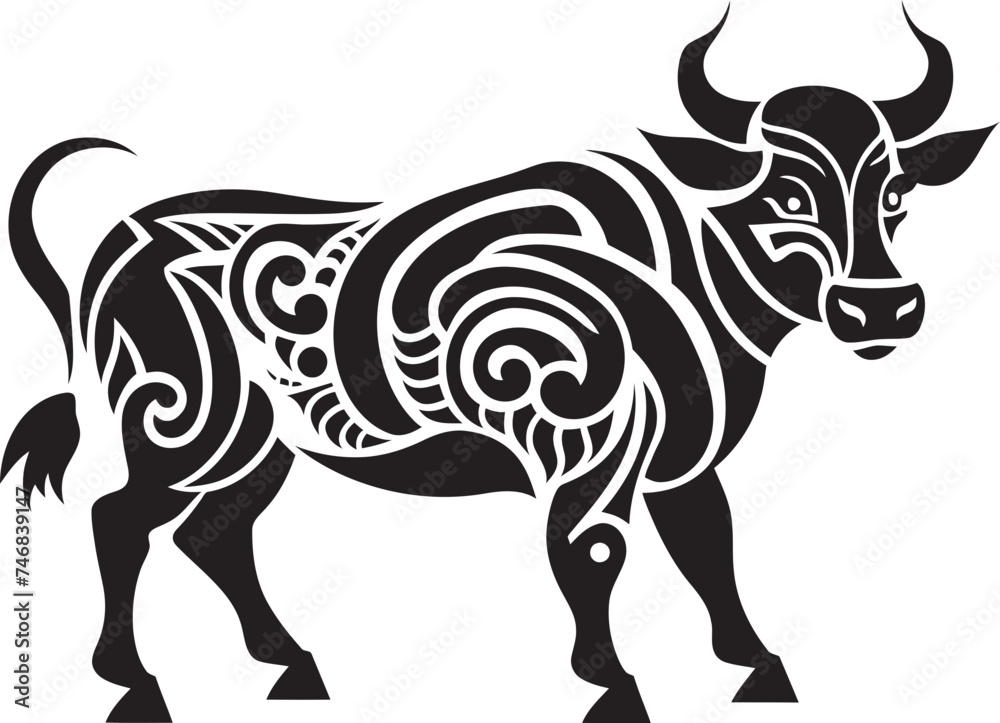Polynesian Pride Bull Vector Logo with Tahitian Flair Tropic Tribute Tahiti Style Bull Icon Design