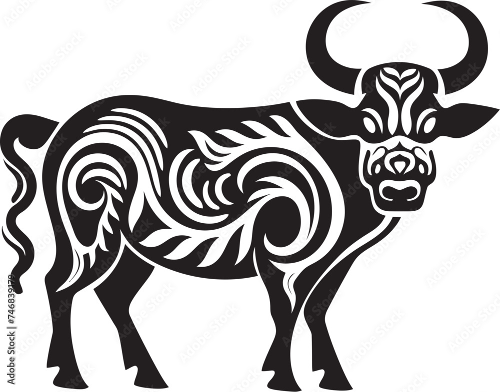 Obraz premium Tribal Tempest Bull Logo in Tahiti Style Island Influence Tahitian Bull Iconic Design