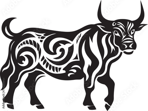 Island Impression Tahitian Bull Vector Symbol Tribal Tropics Bull Graphic Emblem in Tahiti Style