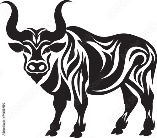 Pacific Pulse Bull Icon in Tahiti Style Tiki Taurus Tahitian Bull Vector Emblem