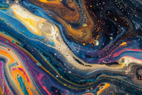 An organic blend of paints creating a cosmic marble pattern with galaxies of colors perfect for artistic backgrounds.
