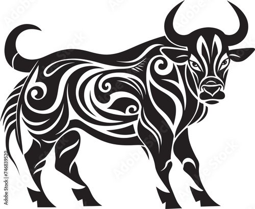 Tropical Taurus Tahiti Style Bull Logo Icon Island Impression Tahitian Bull Vector Symbol