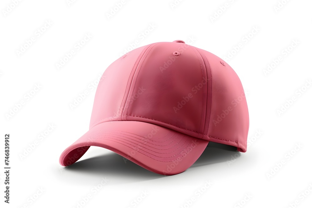 Fototapeta premium pink baseball cap mockup template isolated on white background, side view.