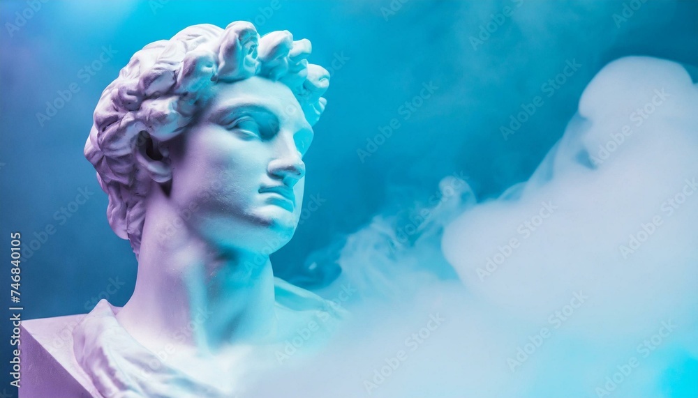 Statue vapor wave. Gypsum statue of Apollo's bust. 