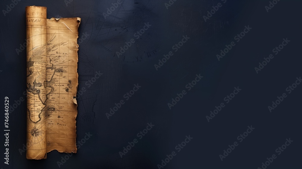 Aged map on a dark background with space for text - obrazy, fototapety, plakaty 