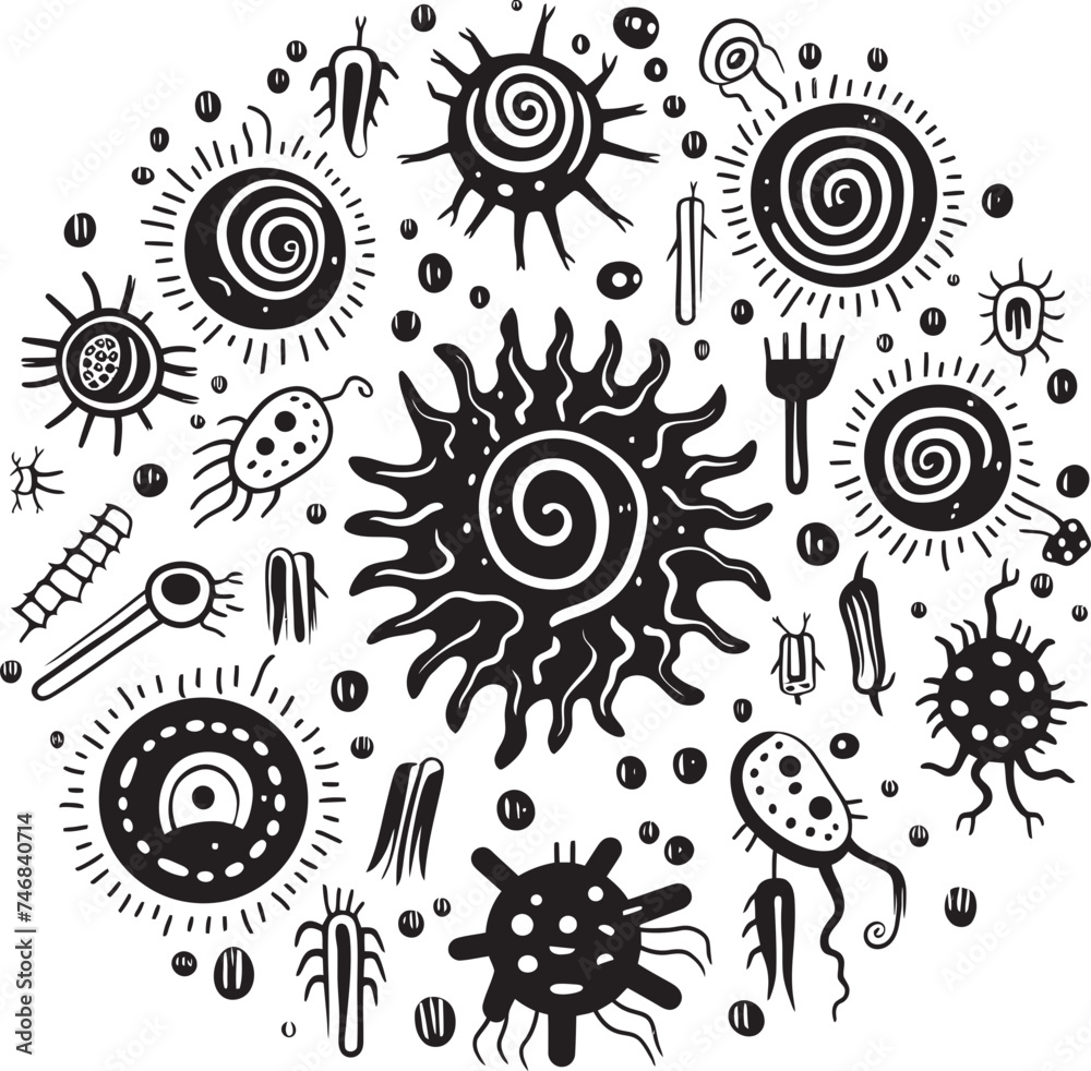 Fototapeta premium Viral Visions Bacteria and Virus Iconic Graphic Pathogenic Patterns Vector Logo Design with Virus and Bacteria