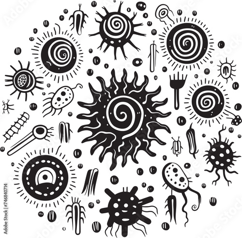 Viral Visions Bacteria and Virus Iconic Graphic Pathogenic Patterns Vector Logo Design with Virus and Bacteria