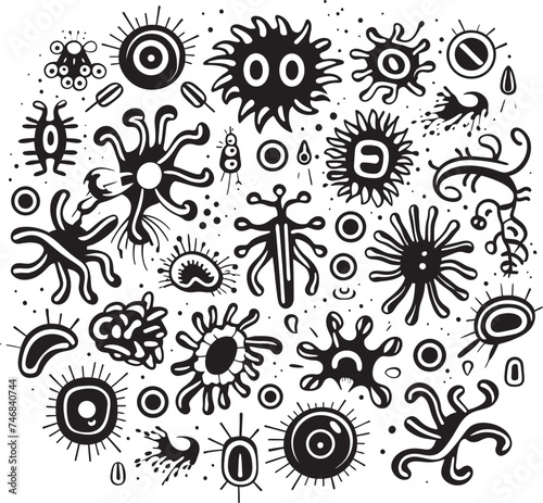 Microbial Fusion Vector Logo with Virus and Bacteria Pathogen Palette Iconic Design Featuring Virus and Bacteria