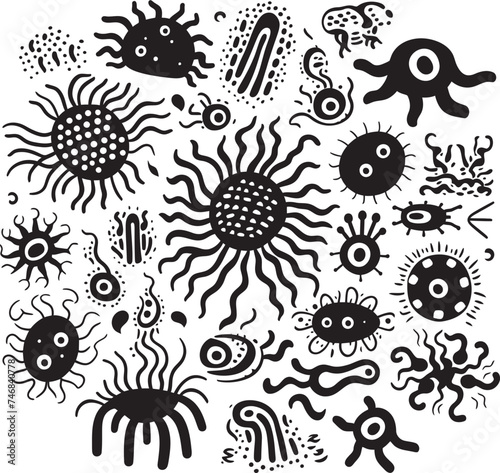 Virulent Variations Vector Logo Featuring Virus and Bacteria Microbe Melody Bacteria and Virus Design Symbol