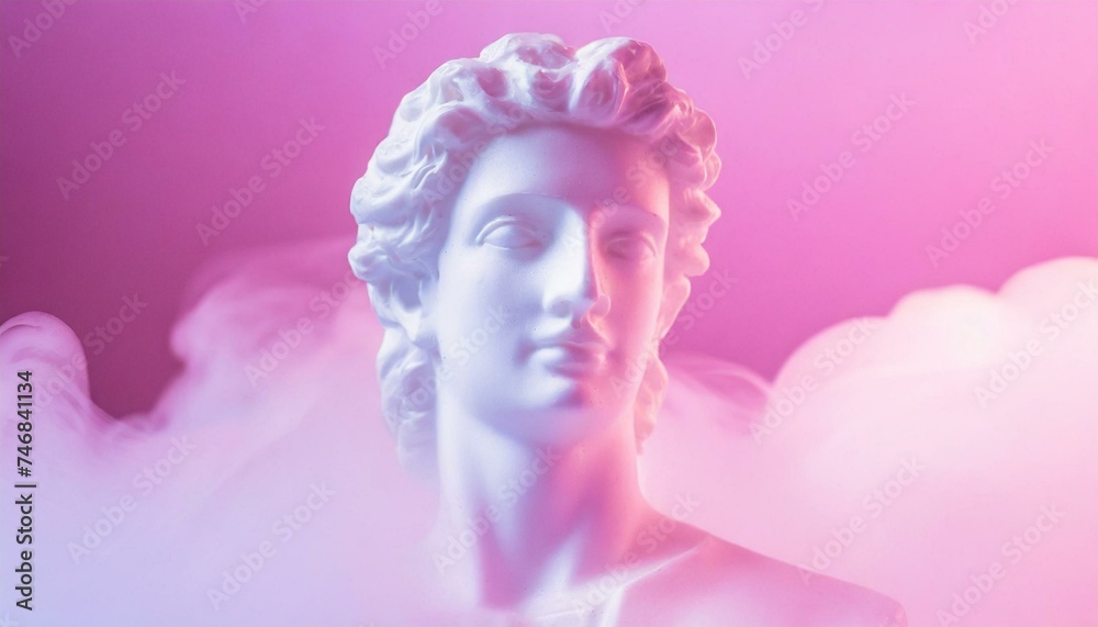 Statue vapor wave. Gypsum statue of Apollo's bust.	
