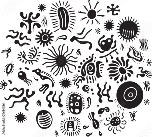 Virulent Vision Bacteria and Virus Emblem Design Pathogen Palette Iconic Graphic with Virus and Bacteria