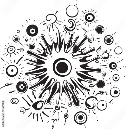 Pathogenic Fusion Iconic Bacteria and Virus Emblem Viral Vector Graphic Design Featuring Virus and Bacteria