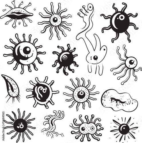 Germ Genesis Vector Logo with Microbes and Pathogens Infectious Innovations Bacteria and Virus Iconic Symbol