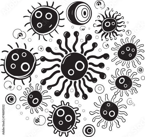 Bacterial Bloom Vector Logo with Pathogens and Microorganisms Virulent Vision Virus and Bacteria Iconic Symbol