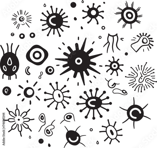Germ Genesis Vector Logo with Microbes and Pathogens Viral Vectors Bacteria and Virus Emblem in Graphic Design