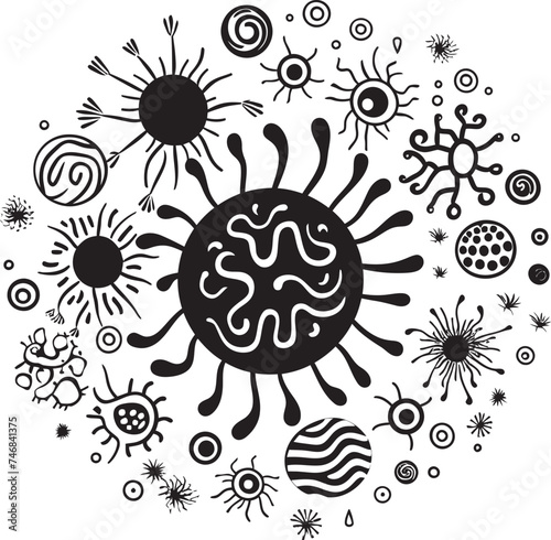 Pathogen Power Virus and Bacteria Iconic Graphic Emblem Microscopic Menace Vector Logo Featuring Virus and Bacteria