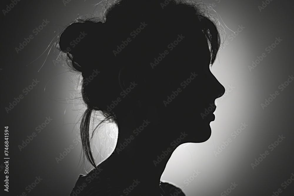 Depressed female silhouette in darkness