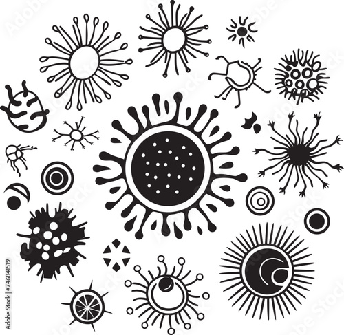 Bacterial Bloom Vector Logo with Pathogens and Microorganisms Virulent Vision Virus and Bacteria Iconic Symbol