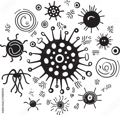 Virulent Vision Virus and Bacteria Iconic Symbol Microbe Magic Vector Logo Design with Bacteria and Virus