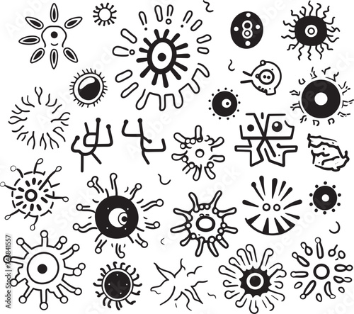 Microbe Magic Vector Logo Design with Bacteria and Virus Pathogenic Patterns Graphic Design with Virus and Bacteria