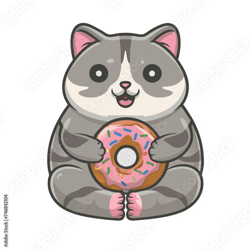 kawaii fat cat graphic with pink donut