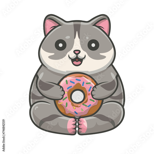 kawaii fat cat graphic with pink donut © Joanna Redesiuk