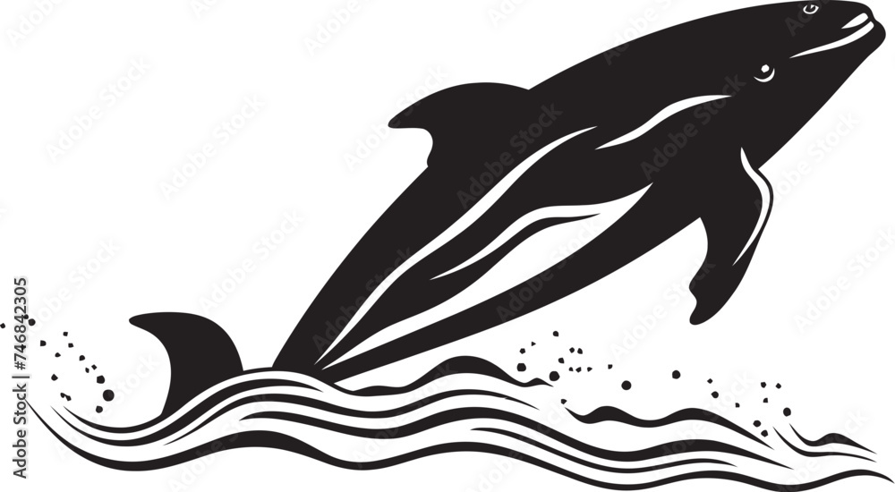 Fototapeta premium Wave Whisperer Vector Symbol Emblem Azure Odyssey Emblematic Whale Icon
