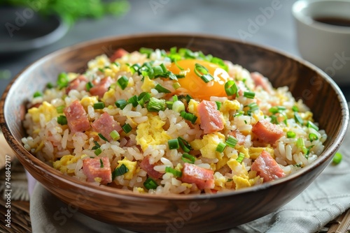 Egg and luncheon meat mixed with rice