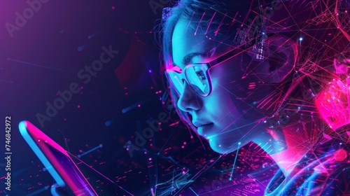 woman with glasses concept innovation  technology  futuristic  neon  woman  change