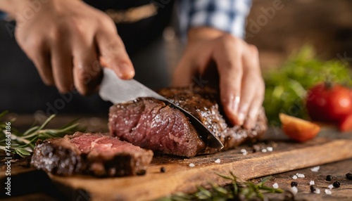 Man cutting beef meat 