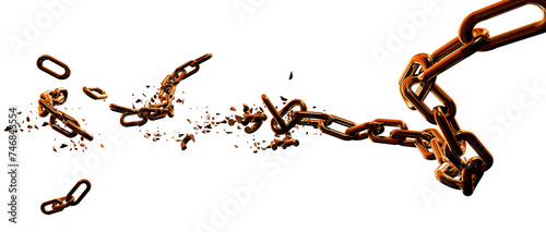 chain break breaking golden gold isolated - 3d rendering photo