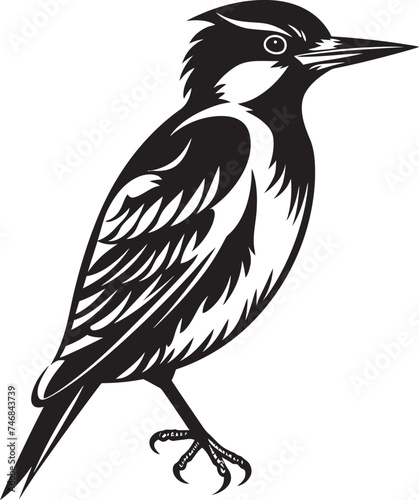 Perky Pecker Iconic Logo with Woodpecker Icon Serrated Symphony Vector Woodpecker Emblem Design