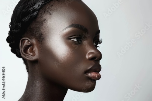 Flawless skin of a young African woman on a white backdrop