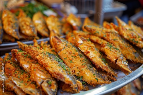 Fried sardines served in market