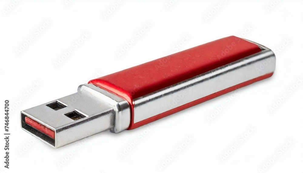 Side view of silver USB memory stick isolated clipping path white background Side view of silver USB memory stick isolated clipping path white background